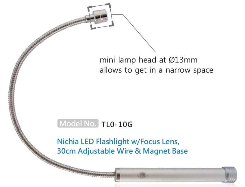 8_hour Duration Nichia LED Flashlight w 30cm Adjustable Wire